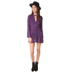 Free People Purple and Blue Floral Long Sleeve Dress